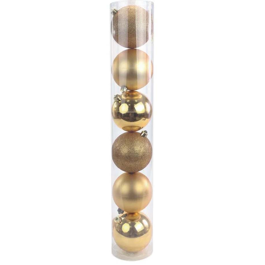 BOLA TUBO BRILHANTE DOURADO 5CM C/ 6